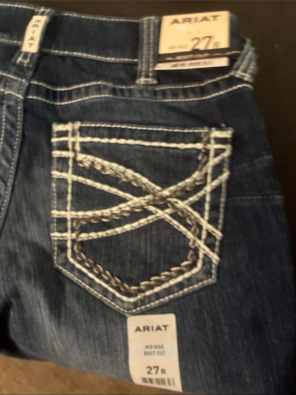 Ariat Women’s 27R Dark Blue Denim Jeans - Stylish Embroidered Pocket